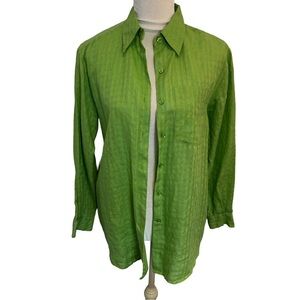 Liz Claiborne Irish Linen Oversized Green Long Sleeve Blouse S‎